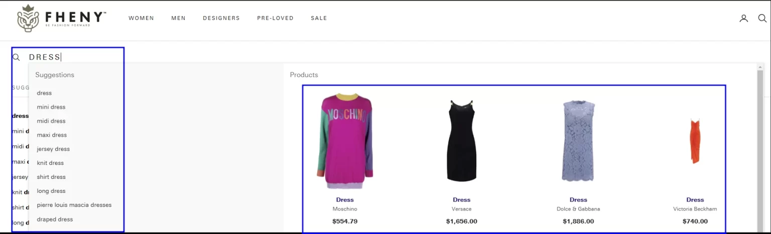 An example of a prominent search bar with predictive search results